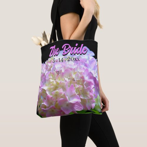 pastel pink yellow purple hydrangeas flowers Bride Tote Bag