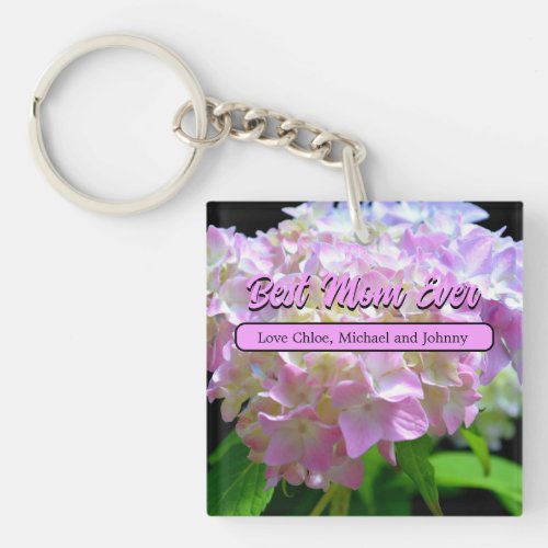 pastel pink yellow purple hydrangeas flowers keychain