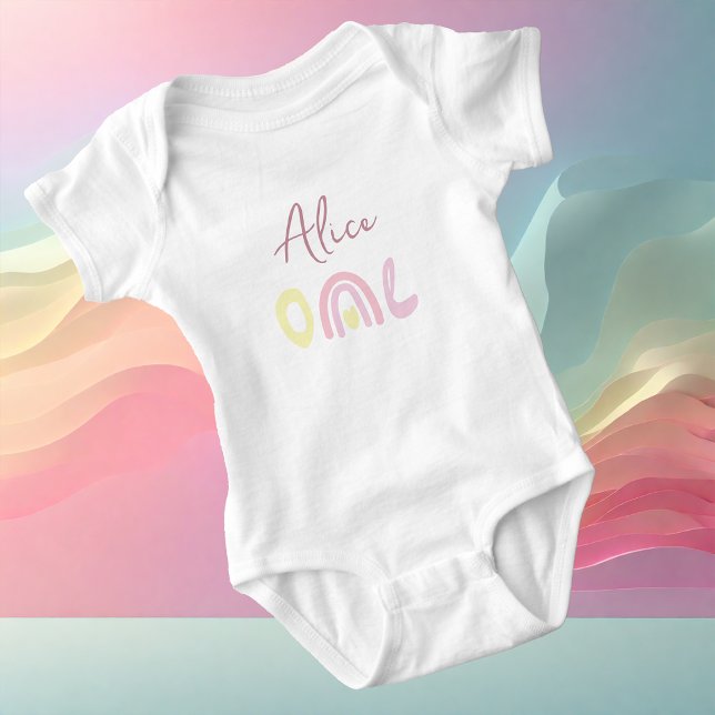Pastel pink yellow rainbow Birthday party  Baby Bodysuit (Creator Uploaded)
