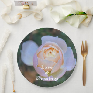 Pastel Pink Yellow Rose Love and Blessings  Paper Plates