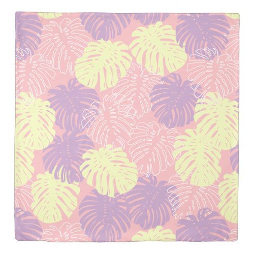 Pastel Pink Yellow Tropical Palm Leaves Girly Duvet Cover