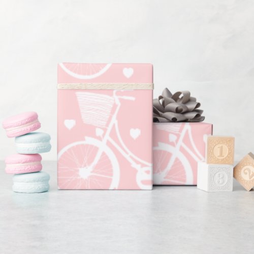 Pastel Pinkish Coral White Vintage Retro Bicycle   Wrapping Paper