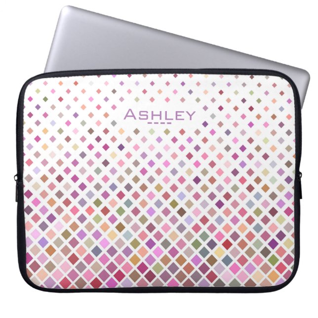 Pastel Pixels Cool Geometric Pattern Personalised Laptop Sleeve (Front)