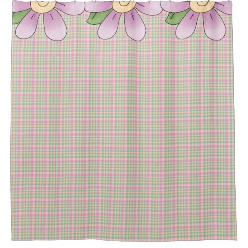 Pastel Plaid and Flowers Shower Curtain