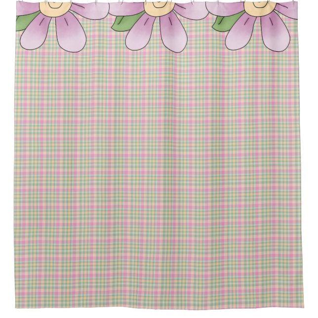 Pastel Plaid and Flowers Shower Curtain (Front)