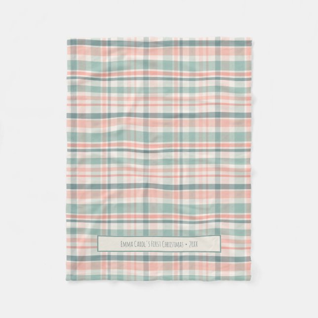 Pastel Plaid Baby's First Christmas Fleece Blanket (Front)