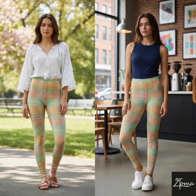 Pastel Plaid Color Block Bright Spring Leggings (Creator Uploaded)