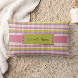 Pastel Plaid Cute Girls Lumbar Pillow