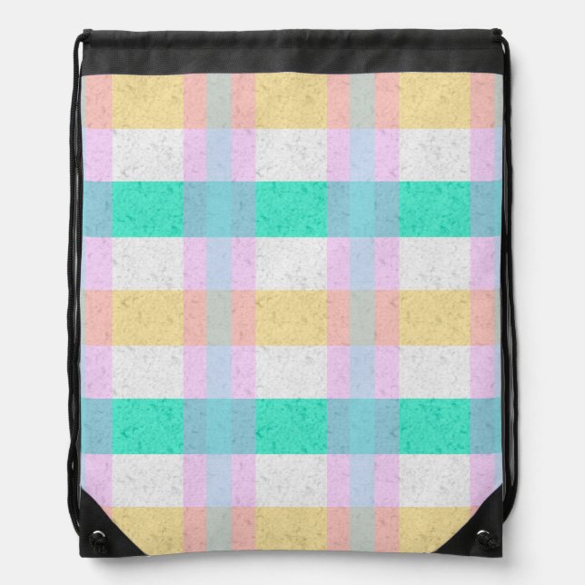 Pastel Plaid Design Drawstring Bag (Front)