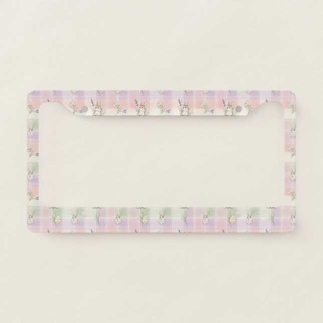Pastel Plaid Easter Bunny Pattern (2) License Plate Frame (Front)