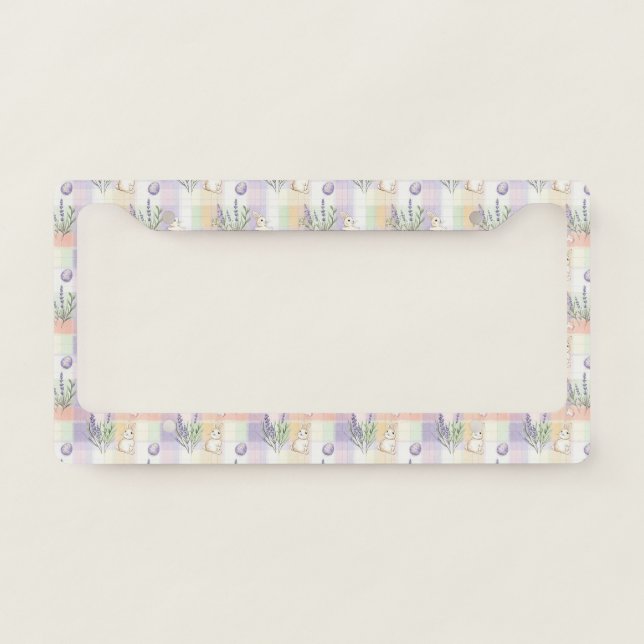 Pastel Plaid Easter Bunny Pattern License Plate Frame (Front)