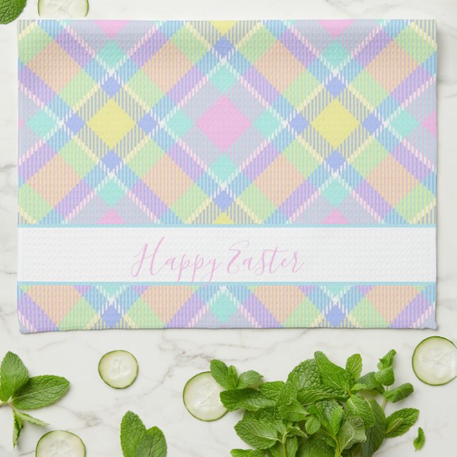 Pastel plaid Easter Kitchen Towel (Folded)