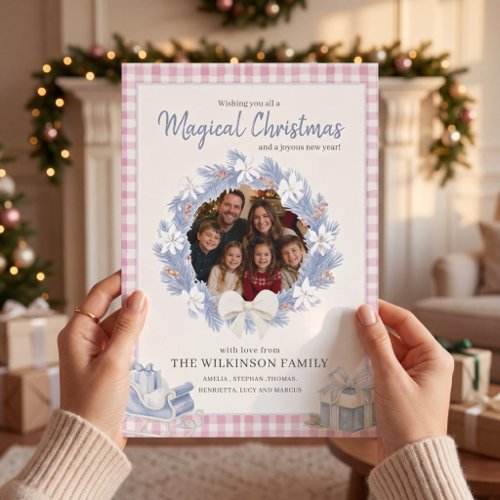 Pastel Plaid Family Photo Christmas Greeting Invitation