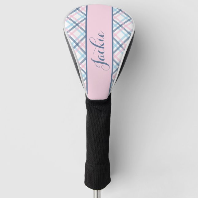 Pastel Plaid Golf Head Cover (Front)