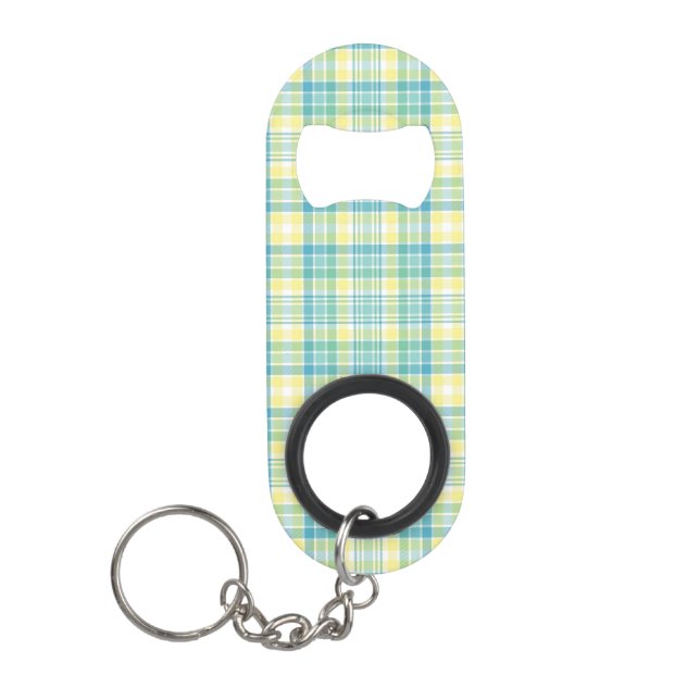 Pastel Plaid Keychain Bottle Opener (Front)