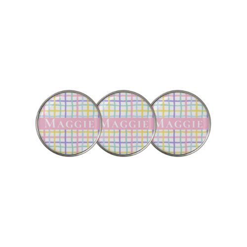 Pastel Plaid Ladies Personalized  Golf Ball Marker