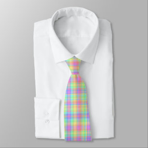 Pastel Plaid Men's Yellow Blue Green Purple Neck Tie