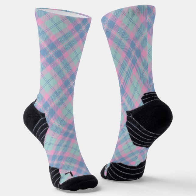 Pastel Plaid Mermaid-Color Socks (Angled)
