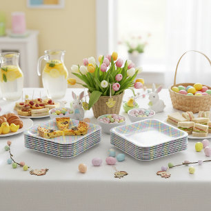 Pastel plaid  paper plates
