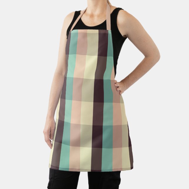 Pastel plaid pattern in  horizontal stripes apron (Insitu)