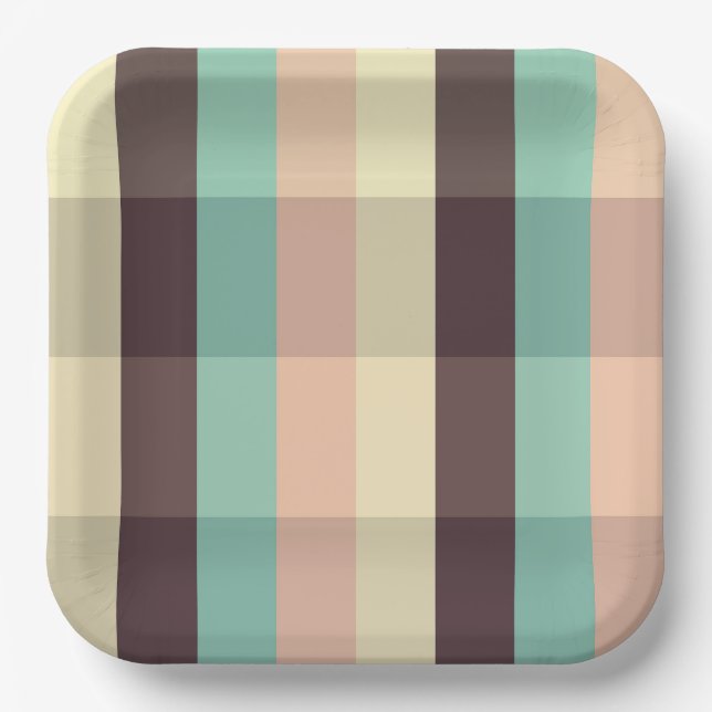 Pastel plaid pattern in  horizontal stripes paper plates (Front)