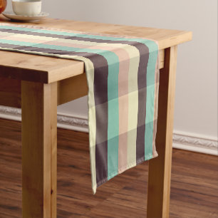 Pastel plaid pattern in  horizontal stripes short table runner