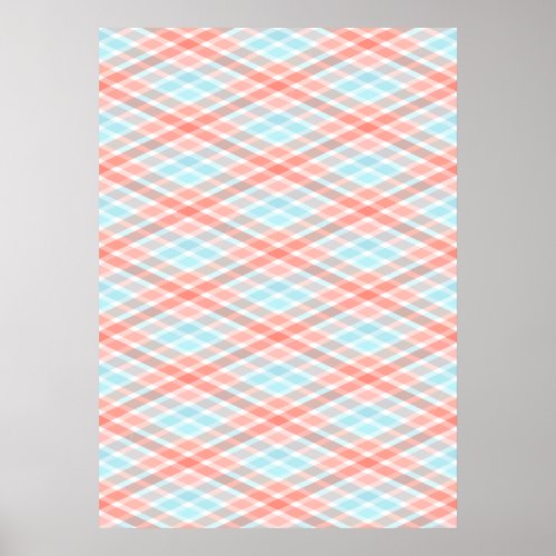 Pastel Plaid Peach and Blue Poster