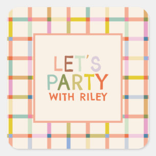 Pastel Plaid Personalized Birthday Cute party Square Sticker