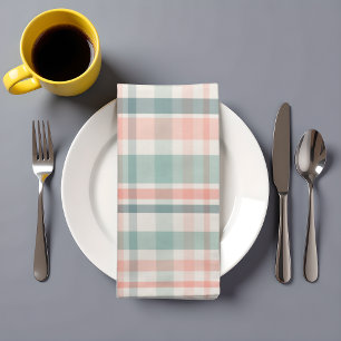 Pastel Plaid - pink teal  Cloth Napkin