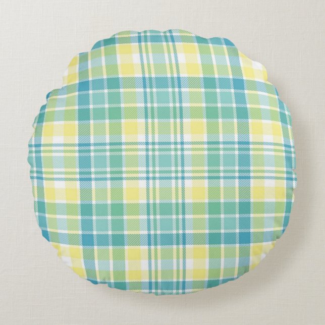 Pastel Plaid Round Pillow (Front)
