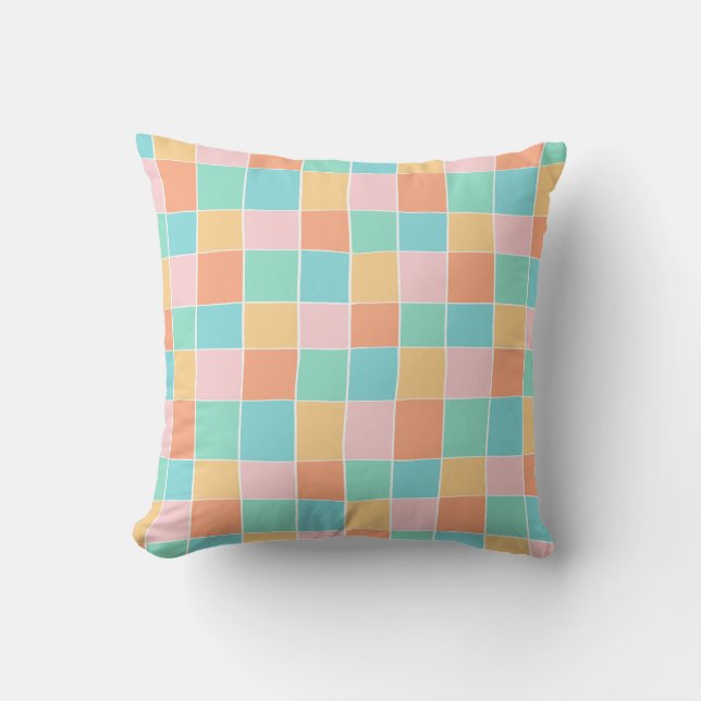 Pastel Plaid Throw Pillow (Front)