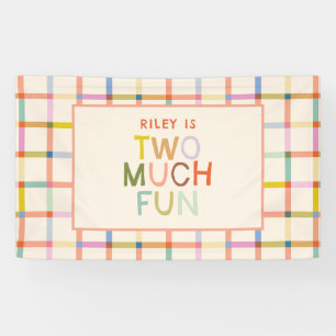 Pastel Plaid "Two Much Fun" 2nd Birthday Banner