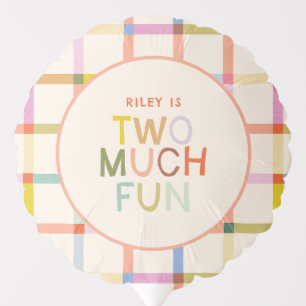 Pastel Plaid "Two Much Fun" 2nd Birthday Custom Balloon