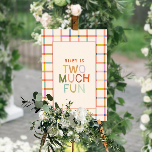 Pastel Plaid "Two Much Fun" 2nd Birthday Foam Board (Creator Uploaded)