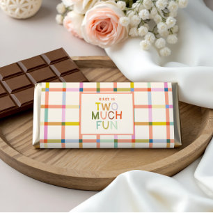 Pastel Plaid "Two Much Fun" 2nd Birthday Hershey Bar Favors