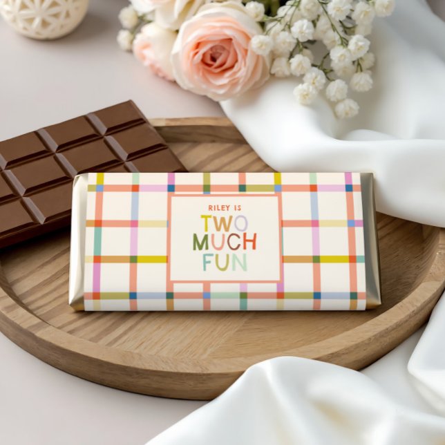 Pastel Plaid "Two Much Fun" 2nd Birthday Hershey Bar Favors (Creator Uploaded)