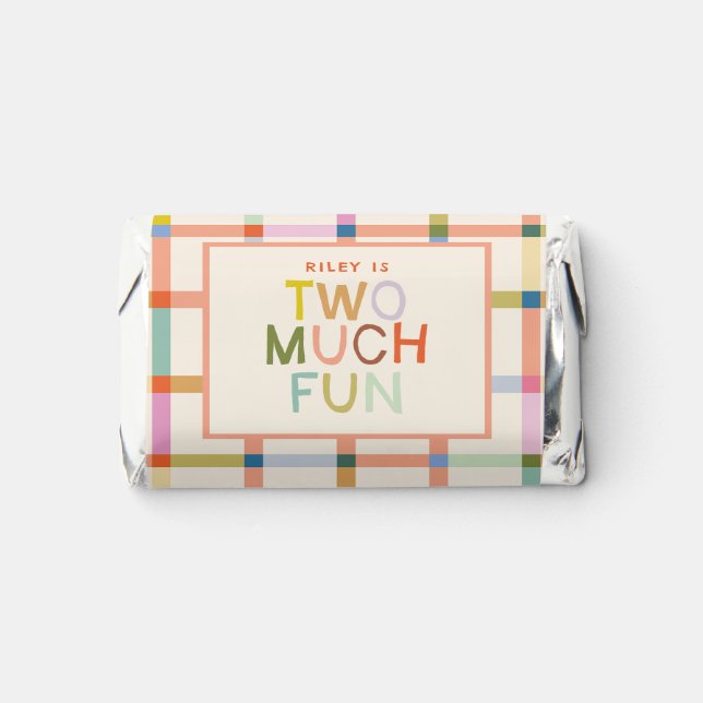 Pastel Plaid "Two Much Fun" 2nd Birthday Hershey's Miniatures (Front)