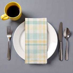Pastel Plaid - yellow teal cream Cloth Napkin