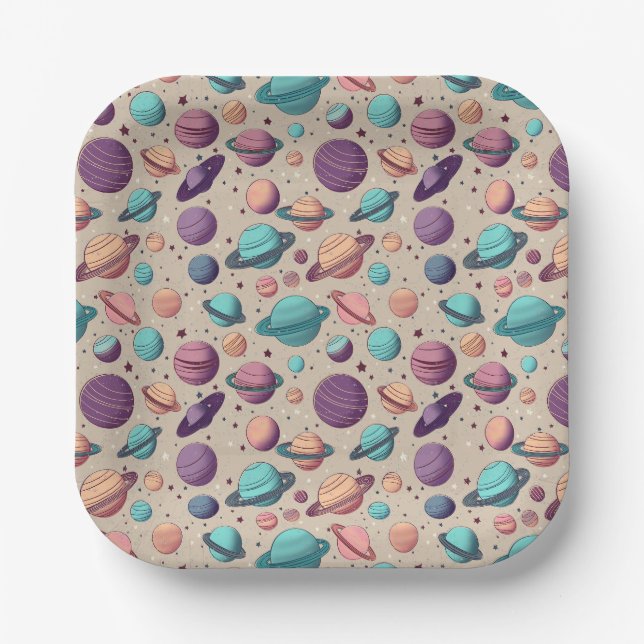 Pastel Planets Paper Plates (Front)