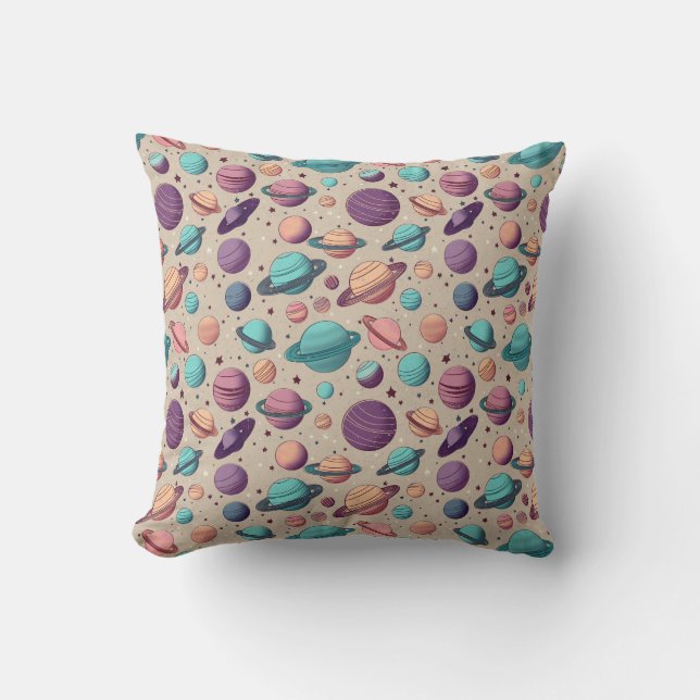 Pastel Planets Throw Pillow (Front)