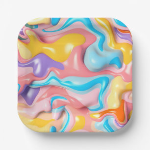 Pastel Plastic Fluid Abstract Paper Plates