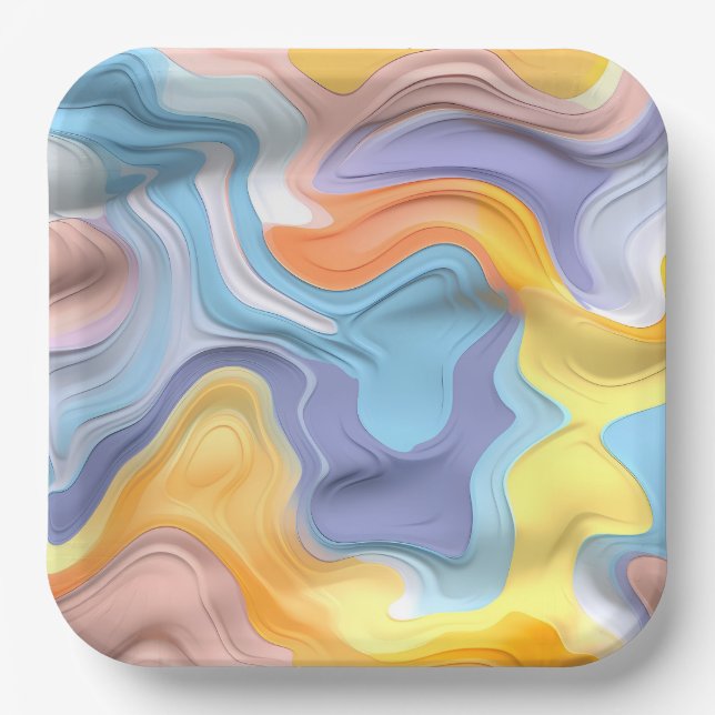 Pastel Plastic Fluid Abstract Paper Plates (Front)