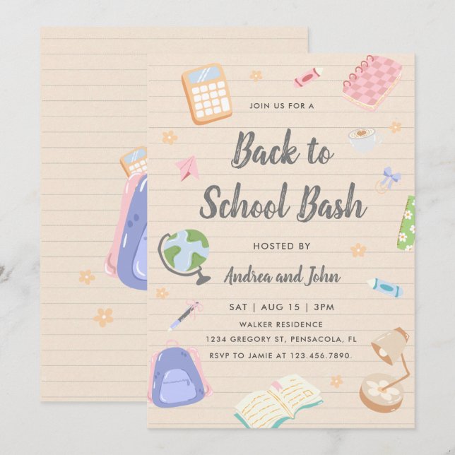 Pastel Playful Back To School Bash Party Invitation (Front/Back)