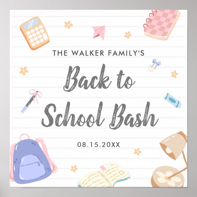 Pastel Playful Back To School Bash Party Poster (Front)