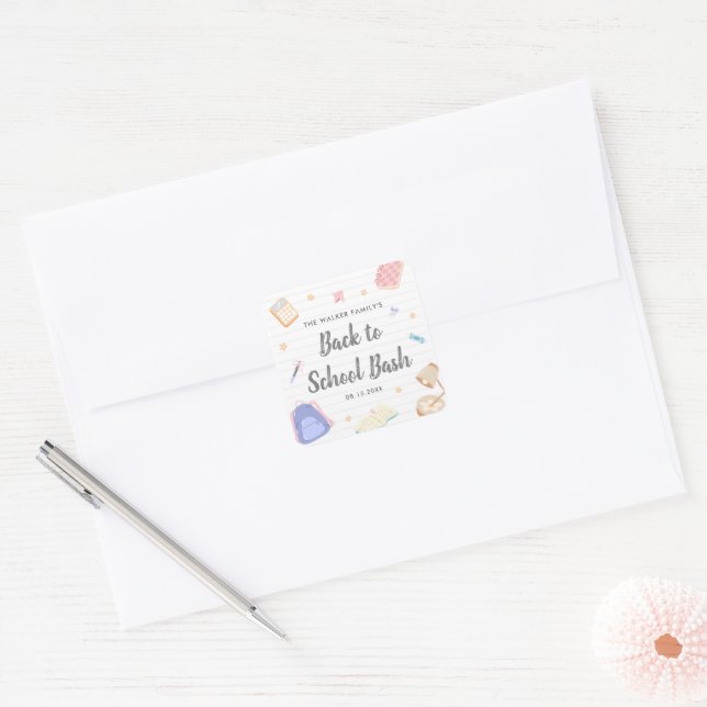 Pastel Playful Back To School Bash Party Square Sticker (Envelope)