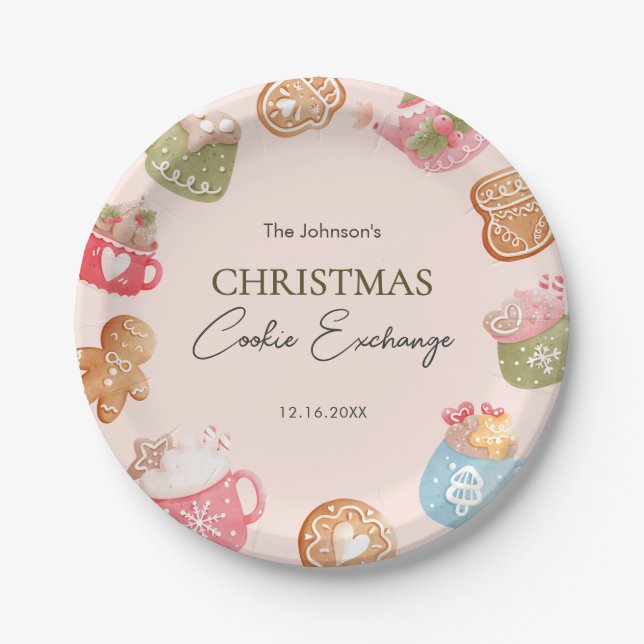 Pastel Playful Christmas Cookie Exchange Party Paper Plates (Front)
