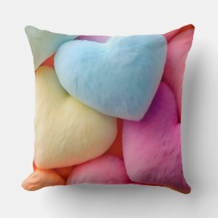 Pastel Plush Hearts Throw Pillow
