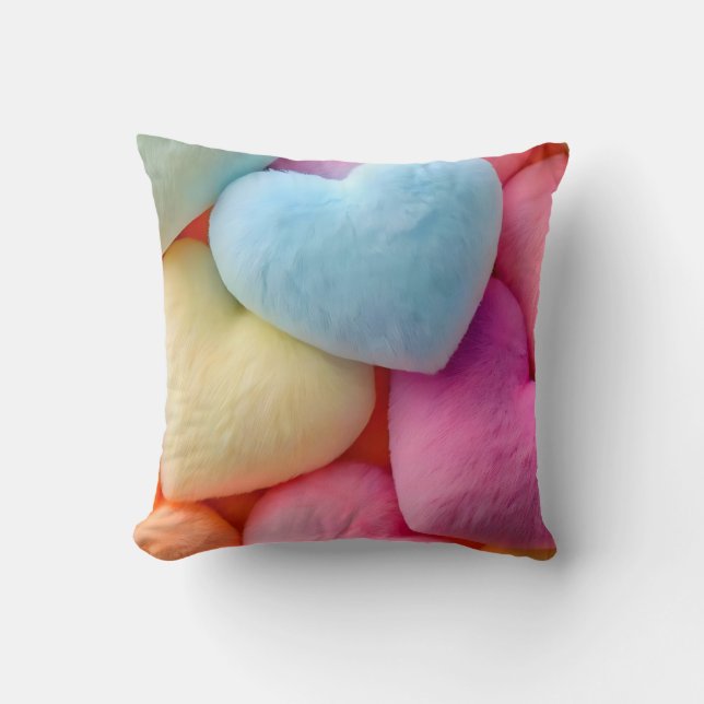 Pastel Plush Hearts Throw Pillow (Front)