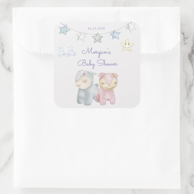 Pastel Plush Toys Baby Shower Monogram  Square Sticker (Bag)