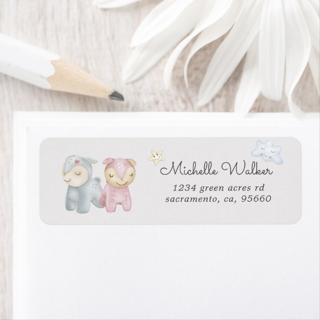 Pastel Plush Toys Baby Shower Return Address Label (Insitu)